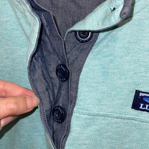 L.L. Bean Womens 1/4 Button Pullover Rugby Sweatshirt Mint Green Medium - Picture 6 of 9